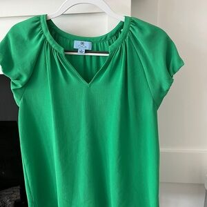 CeCe Green Cap Sleeve Blouse with V-Neck
